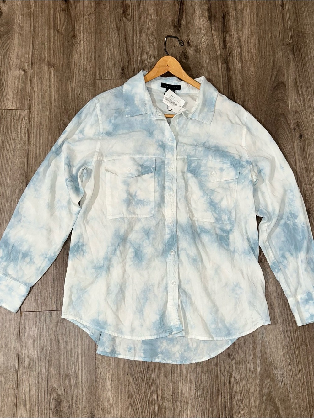 Sanctuary Shirt Light Blue and White Button Up Tie-Dye Eco-Friendly Fabric NWT